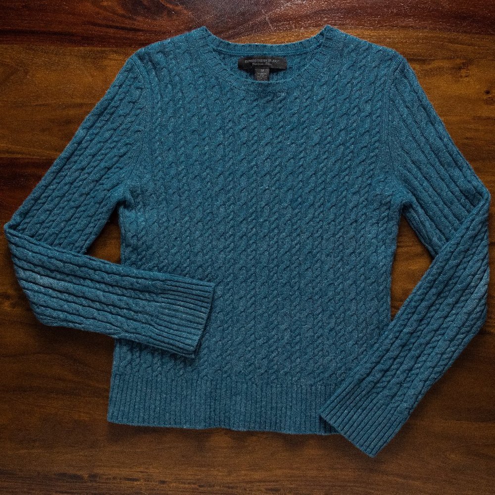 Express Blue Cable Merino Wool Med Sweater